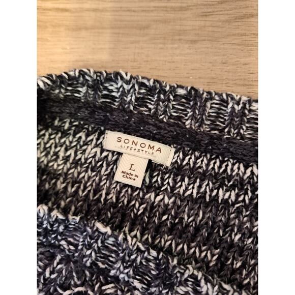 Sonoma Cotton Blend Grey Black White Knit Sweater Sz L - Picture 3 of 5